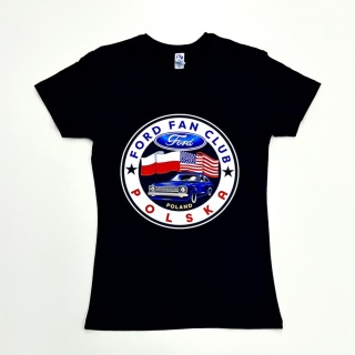 T-shirt damski ‘Ford Fan Club Polska’ wersja koło – czarny