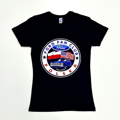T-shirt damski ‘Ford Fan Club Polska’ wersja koło – czarny