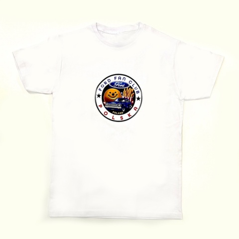 T-shirt dziecięcy ‘Ford Fan Club Polska’ wersja koło – biały