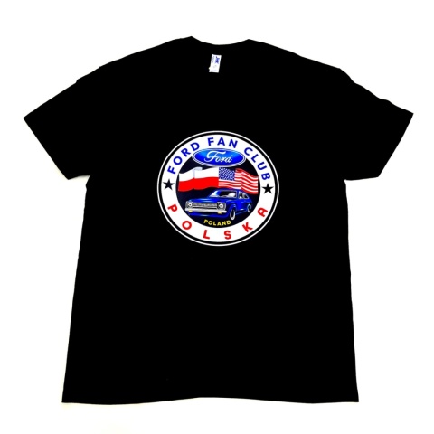 T-shirt męski ‘Ford Fan Club Polska’ wersja koło – czarny