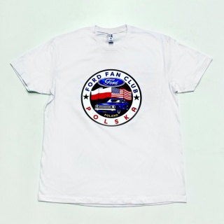 T-shirt męski XXL+ ‘Ford Fan Club Polska’ wersja koło – biały