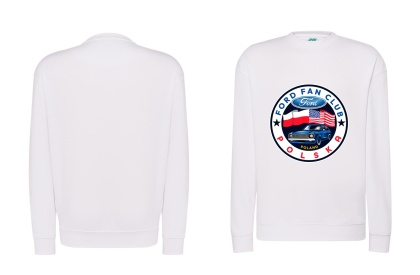 bluza męska bez kaptura ‘Ford Fan Club Polska’ wersja koło – biała