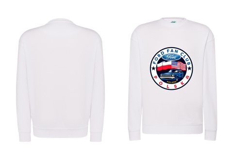 bluza męska bez kaptura ‘Ford Fan Club Polska’ wersja koło – biała