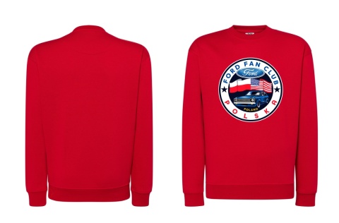 bluza męska bez kaptura ‘Ford Fan Club Polska’ wersja koło – czerwona