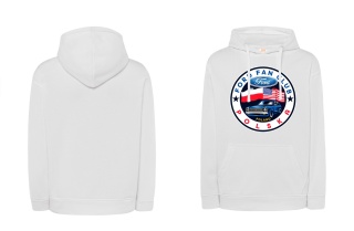 bluza męska z kapturem ‘Ford Fan Club Polska’ wersja koło – biała